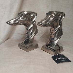 Vintage Storehouse Silver Metal Greyhound Dog Head Bookends (Pair) Art Deco